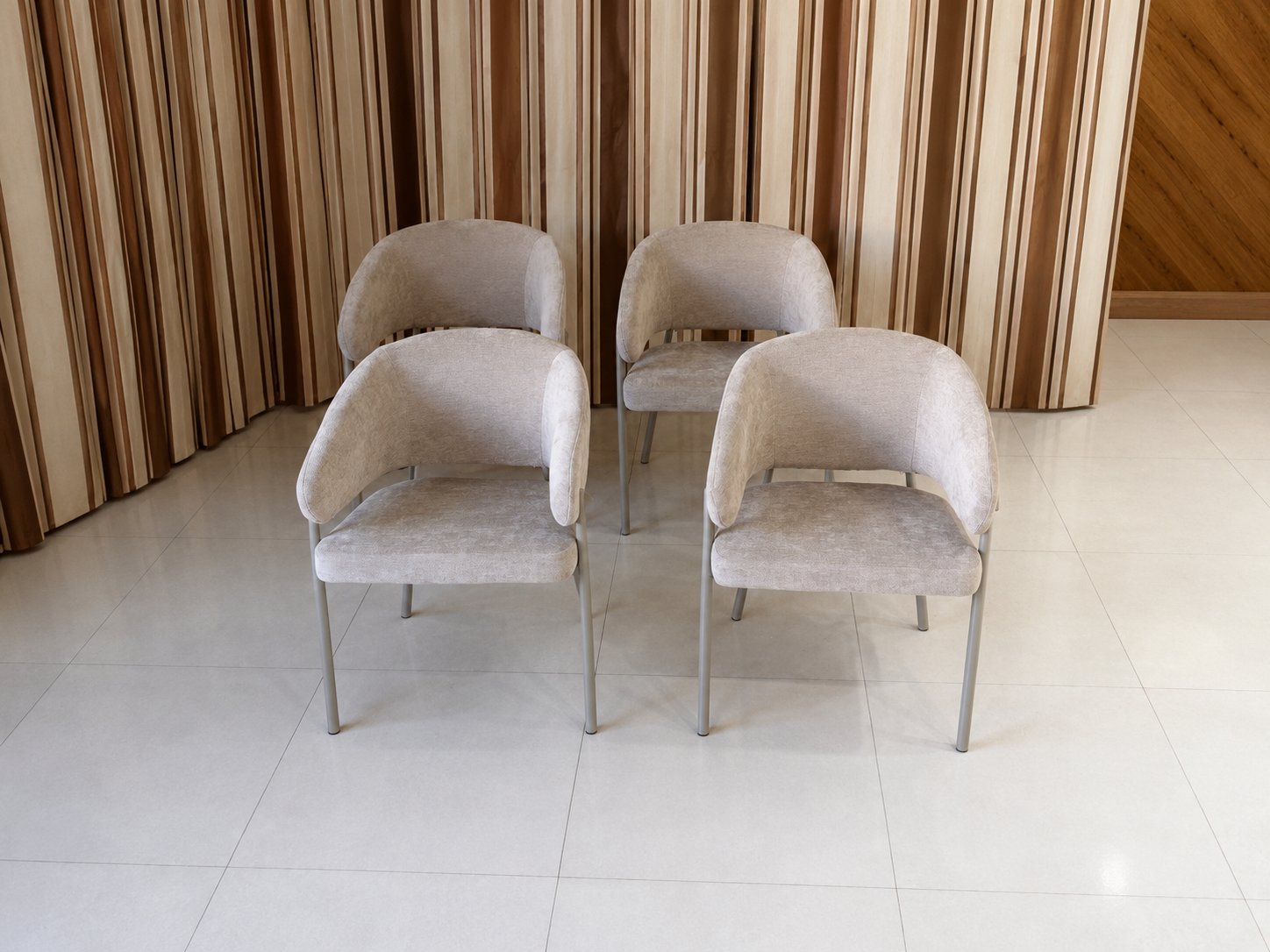 Curved Armchair Set – Light Gray